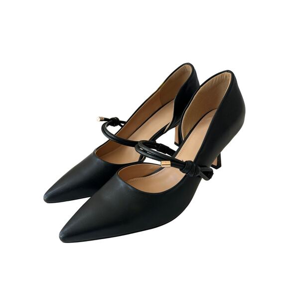 Women's Black Leather Knotted-Strap D'Orsay Kitten Heel Pumps Sz 10 - Picture 10 of 10